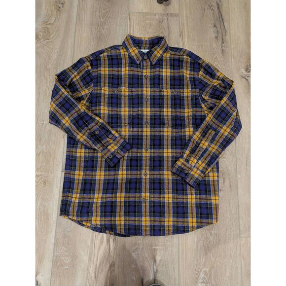 Duluth Trading Relaxed Fit Plaid Flannel Men’s M Purple Gold Vikings Colors - Picture 2 of 11